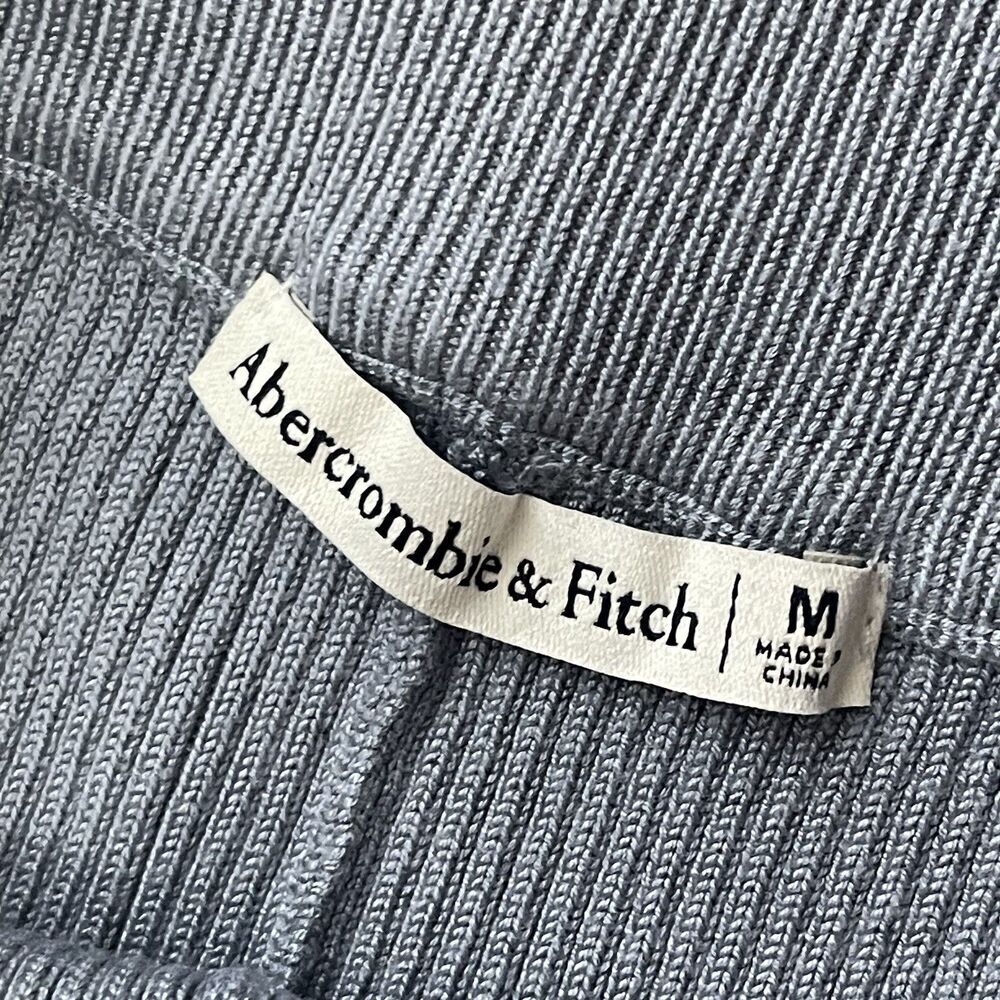 ABERCROMBIE & FITCH Ribbed Knit Flare Pant Medium Blue Split Front Lounge Casual - Picture 3 of 8